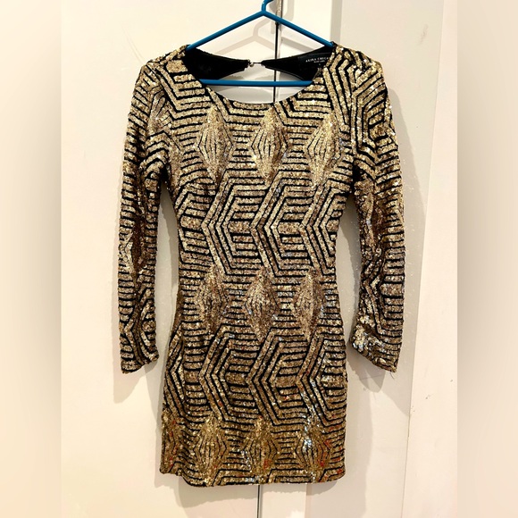 AKIRA Dresses & Skirts - Akira Gold Open Back Sequin NYE dress Size S